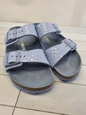 Birkenstock Women’s Sz 36 Arizona Rivet Logo Dusty Blue Leather Slides US 5-5.5